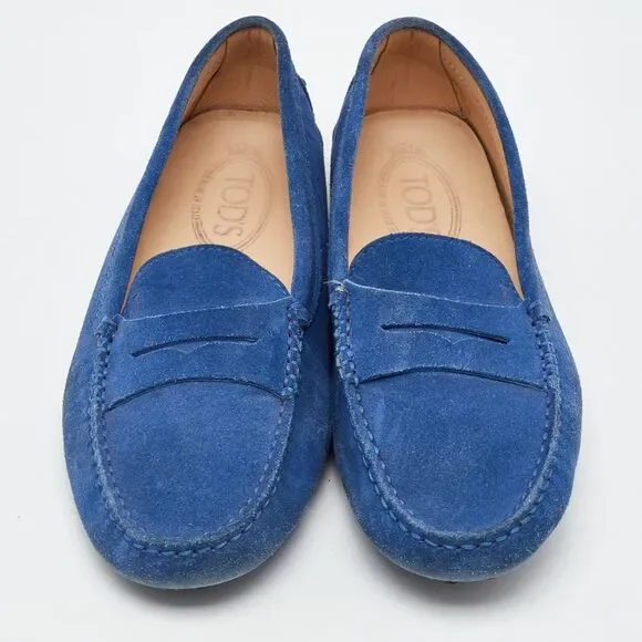 Tod's Blue Suede Slip On Loafers Size 37.5 Shoes